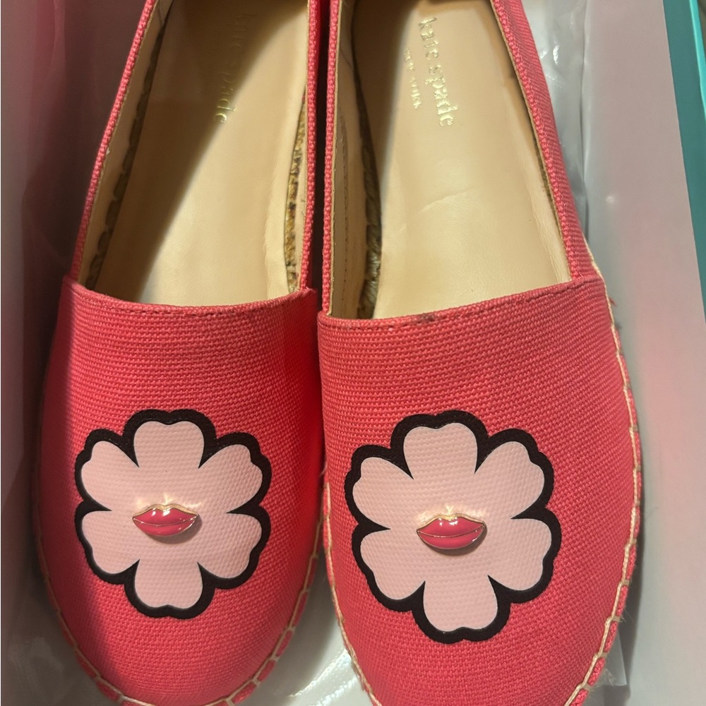 Kate Spade Gavyn Espadrille Flats Perfect Peony Wht/Pink Size 7.5 M